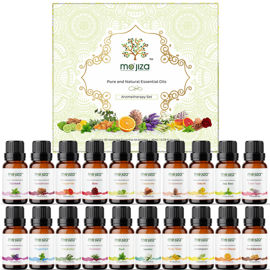 MO'JIZA Pure Aromatherapy Essential Oils Giftset, 20 Oils- including rare and hard to find rose, sandalwood (santal), patchouli, clary sage and more, 10ml each. Certified Kosher, Vegan & Cruelty Free
